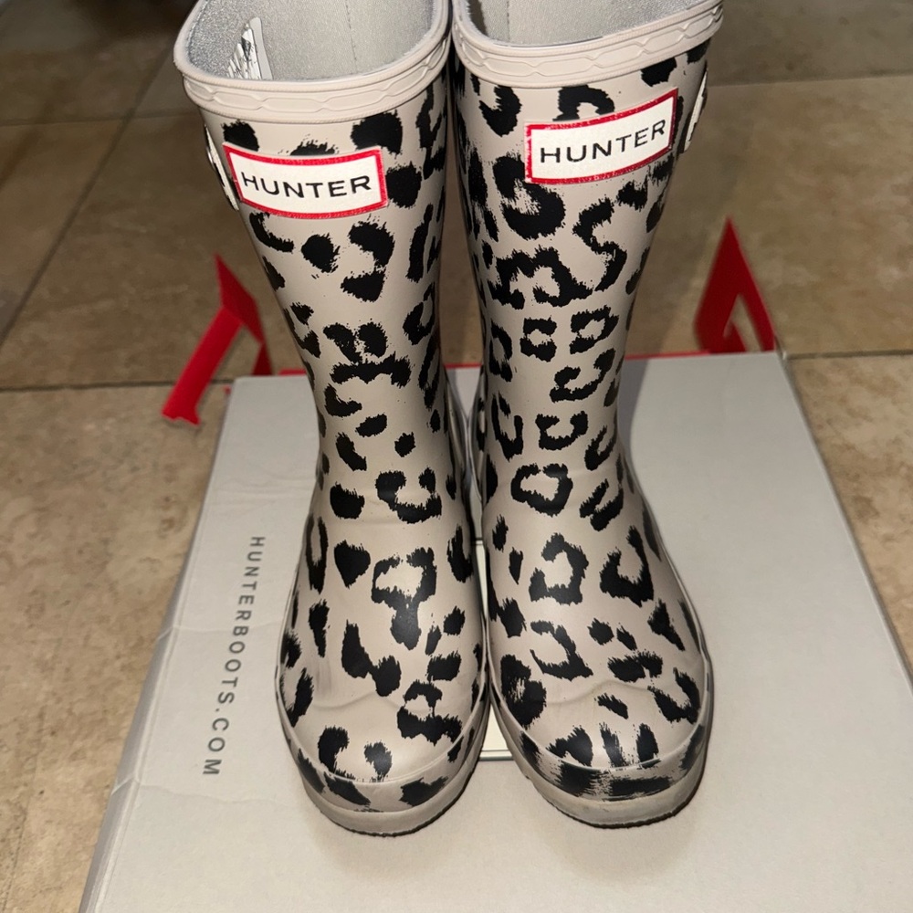 Hunter Black and White Animal Print Boots